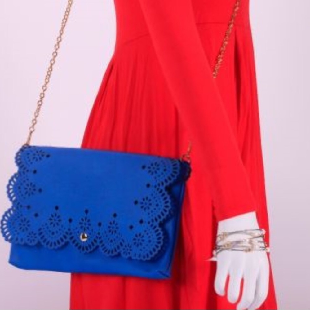 MoDA NEW LARGE laser cut royal blue clutch/chain